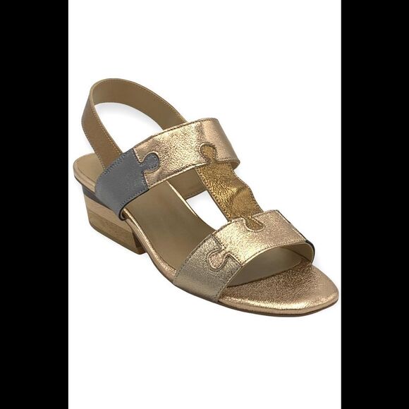 Vaneli Leather Puzzle Piece Heeled Sandals Channa Multi Metallic - Wide - Picture 3 of 5
